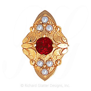 GS519 G/PL - 14 Karat Gold Slide with Garnet center and Pearl accents 